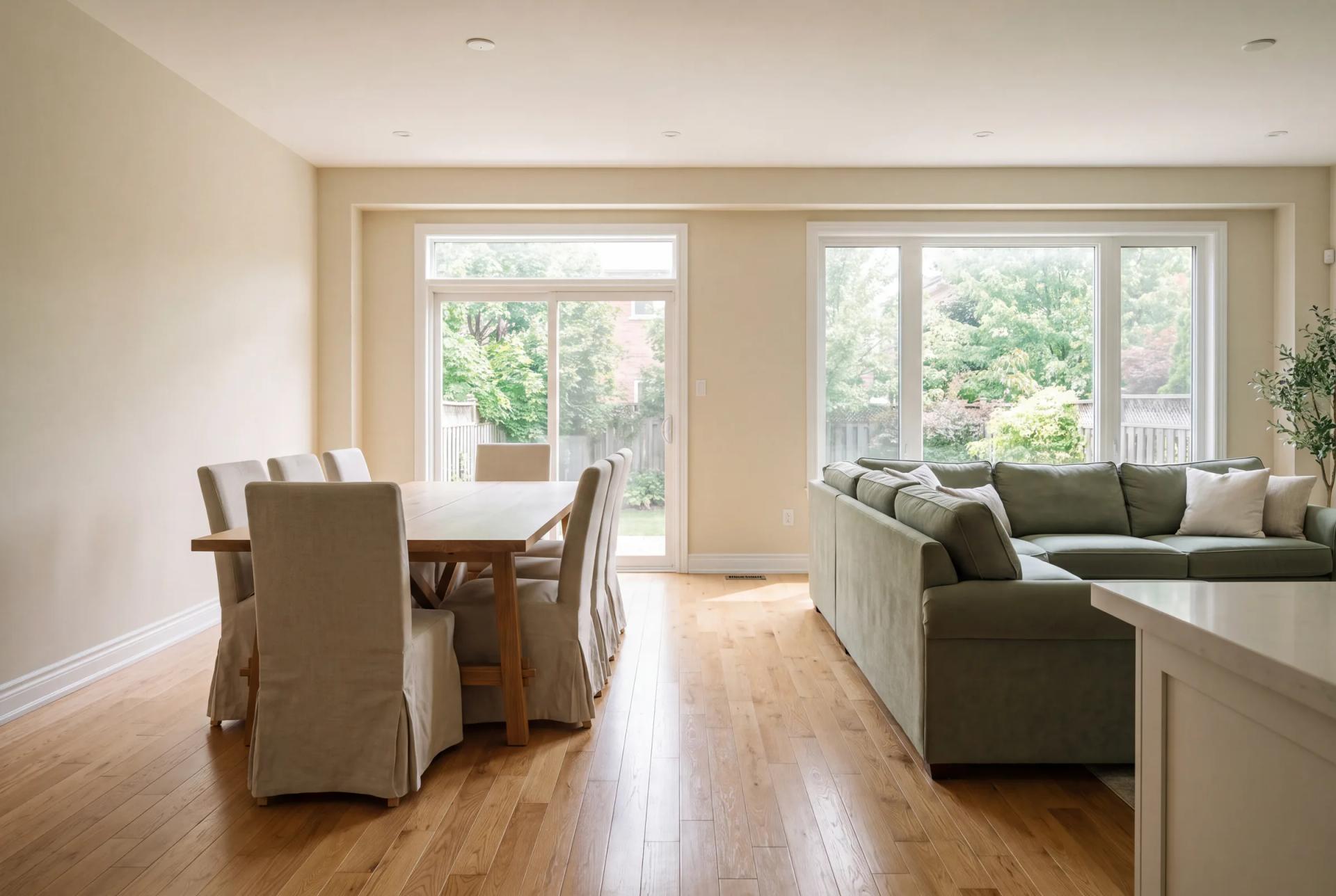 An open-plan living and dining room after a visit